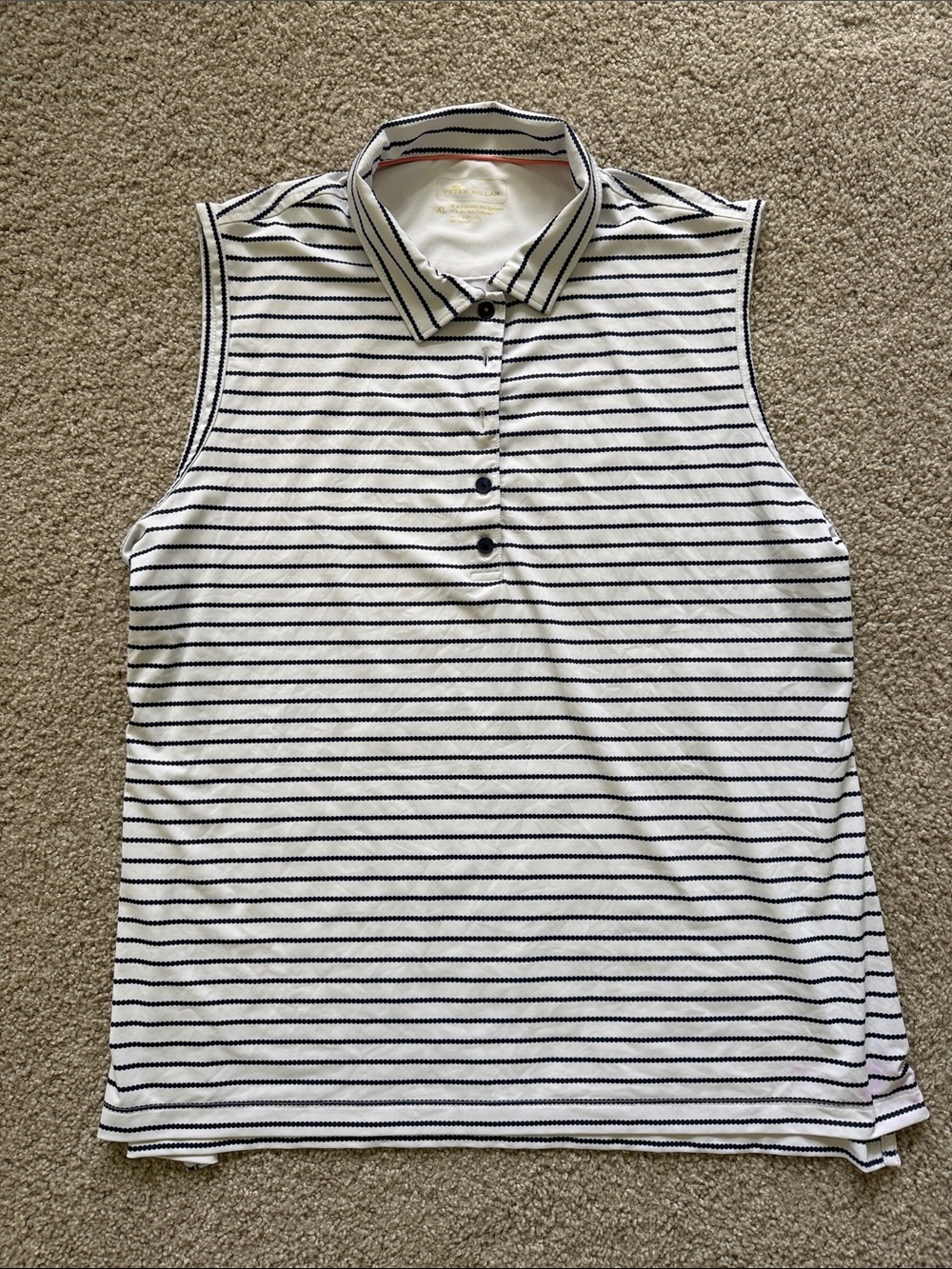 Peter Millar White and Navy Striped Sleeveless Polo
